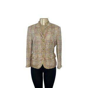 Sutton Studio Women's Beige Tweed Blazer With Gold Braided Trim Sz S